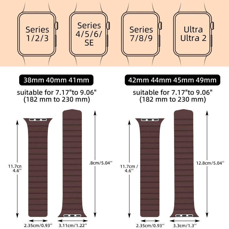 INI Compatible with Apple Watch Band 49mm 46mm 45mm 44mm 42mm 41mm 40mm 38mm - Adjustable Leather Strap with Magnetic Closure System for iWatch Series 10 Ultra 2 Ultra/9/8/7/SE/6/5/4/3/2/1 - Bronze - Image 3